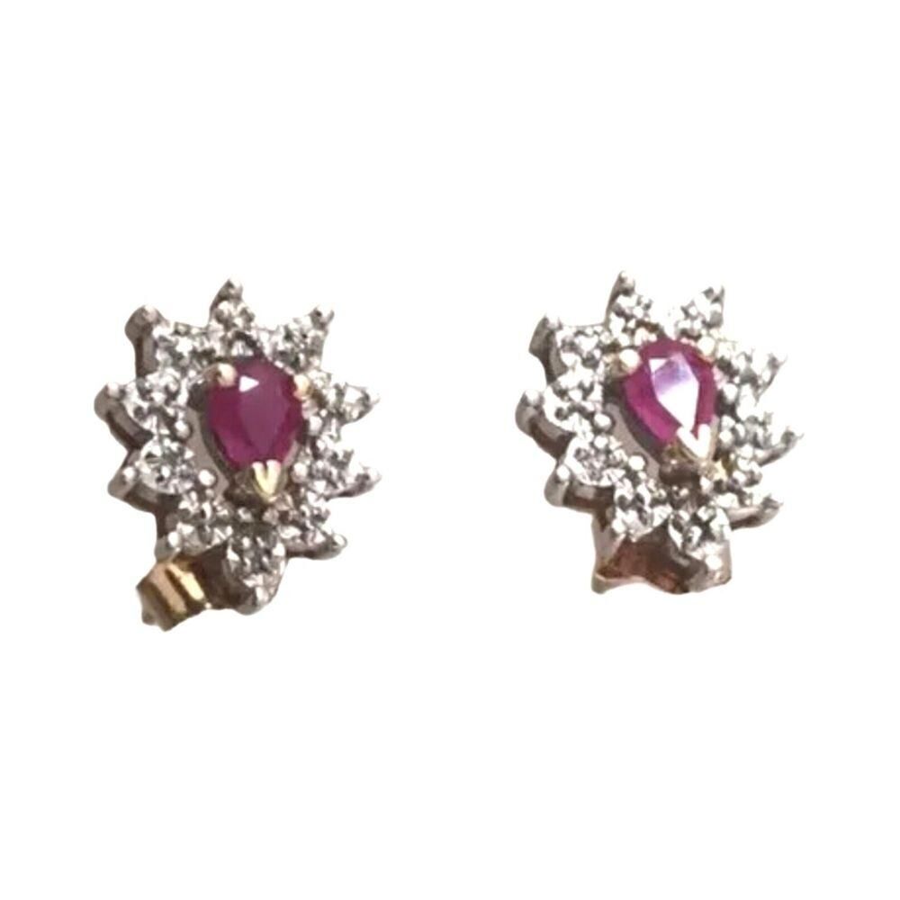 10K Gold Ruby and Diamond Stud Earrings Vintage
